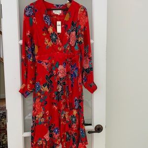 Anthropologie Long Sleeve Floral Wrap Dress